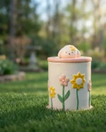 Floral Garden Ceramic Pet Urn for Ashes - Yellow Hair Clip Dog - Image 5