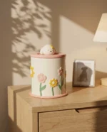 Floral Garden Ceramic Pet Urn for Ashes - Yellow Hair Clip Dog - Image 4