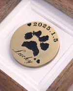 Custom Paw Print Pet Memorial Frame – Small Solid Walnut Display with Engraved Brass Disc - Image 3