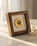 Custom Paw Print Pet Memorial Frame – Small Solid Walnut Display with Engraved Brass Disc - Image 5