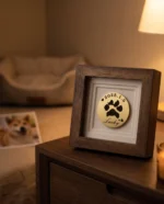 Custom Paw Print Pet Memorial Frame – Small Solid Walnut Display with Engraved Brass Disc - Image 6