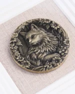 Custom Single Portrait Pet Memorial Frame – Walnut Display with 3D Brass Relief - Image 3