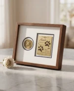 Custom Pet Memorial Frame – Solid Walnut Display Frame with 3D Brass Portrait & Engraved Plaque - Image 4