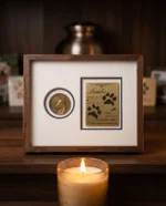 Custom Pet Memorial Frame – Solid Walnut Display Frame with 3D Brass Portrait & Engraved Plaque - Image 5