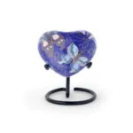Blue Butterfly Cloisonne Heart Keepsake Urn with Stand