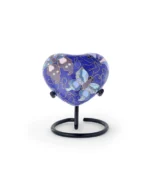 Blue Butterfly Cloisonne Heart Keepsake Urn with Stand