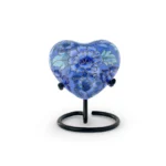 Blue Floral Cloisonne Heart Keepsake Urn with Stand