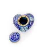 Blue Floral Cloisonne Heart Keepsake Urn with Stand - Image 3