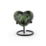 Forest Green Floral Cloisonne Heart Keepsake Urn with Stand