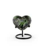 Forest Green Floral Cloisonne Heart Keepsake Urn with Stand