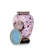Pink Floral on Black Cloisonne Cremation Urn - Image 2
