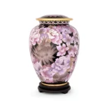Pink Floral on Black Cloisonne Cremation Urn