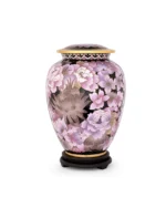 Pink Floral on Black Cloisonne Cremation Urn