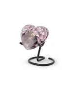 Pink Floral on Black Cloisonne Heart Keepsake Urn with Stand - Image 2
