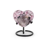 Pink Floral on Black Cloisonne Heart Keepsake Urn with Stand