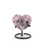 Pink Floral on Black Cloisonne Heart Keepsake Urn with Stand