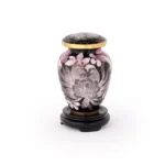 Pink Floral on Black Cloisonne Keepsake Urn