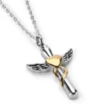 Angel Wings Cross Cremation Necklace for Ashes