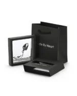 Royal Memorials luxury black presentation box and display frame for angel wings heart cremation necklace