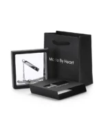 Royal Memorials luxury black presentation box and display frame for blue crystal heart bar cremation necklace