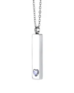 Front view of Clear Crystal Heart Bar Cremation Necklace for Ashes with heart crystal accent