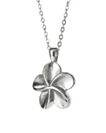 Front view of silver-tone five-petal flower cremation pendant for ashes