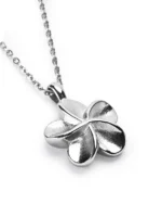 Five-petal flower cremation necklace for ashes with polished silver-tone floral pendant