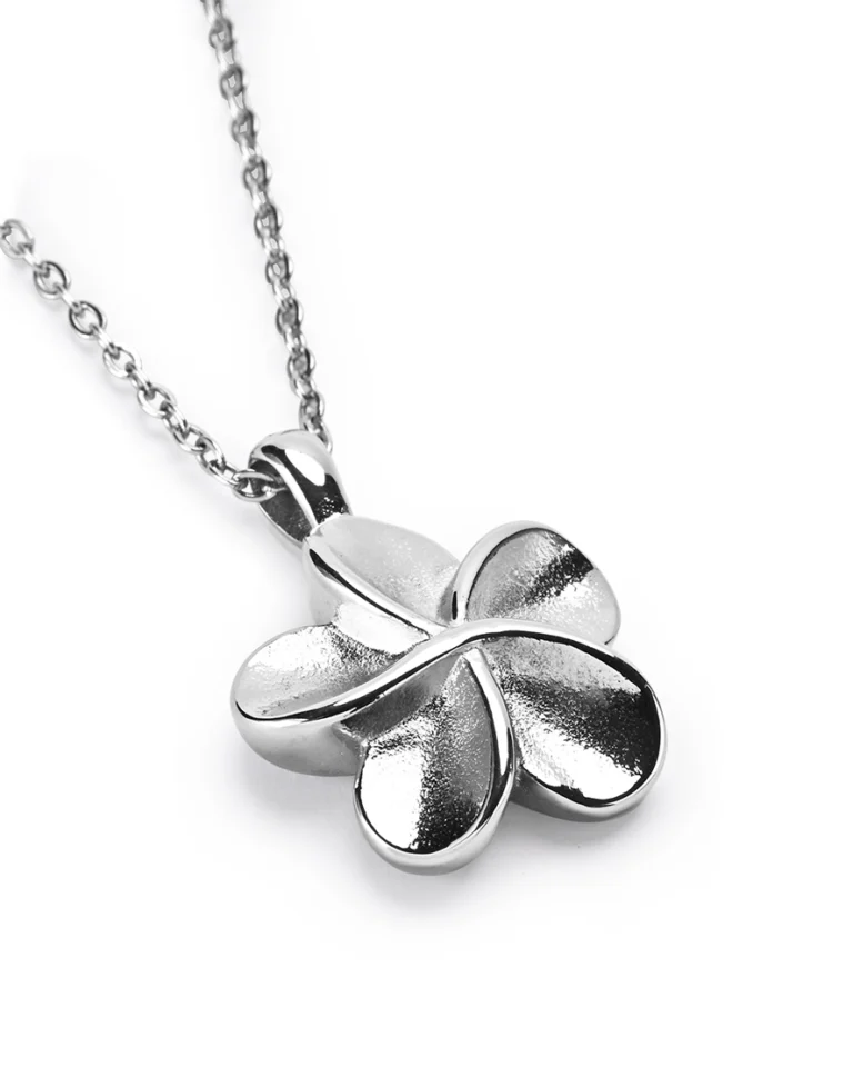 Five-petal flower cremation necklace for ashes with polished silver-tone floral pendant