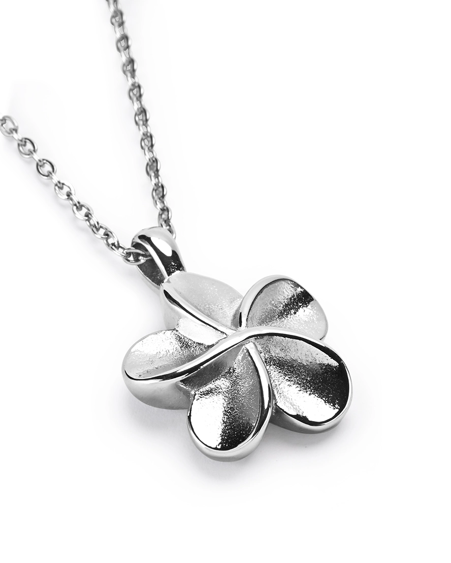 Five-Petal Flower Cremation Necklace for Ashes Five-petal flower cremation necklace for ashes with polished silver-tone floral pendant