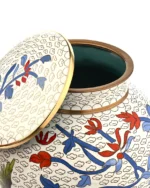 Close-up detail of Hummingbird Blossom Cloisonne enamel craftsmanship on Royal Memorials cremation urn
