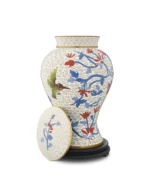 Royal Memorials Hummingbird Blossom Urn showing threaded lid removed and brass interior