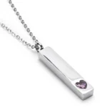 Lavender Crystal Heart Bar Cremation Necklace for Ashes