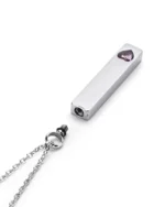 Threaded top screw bail opening and rubber gasket on Lavender Crystal Heart Bar Cremation Necklace for Ashes