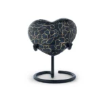 Midnight Teal Floral Cloisonne Heart Keepsake Urn with Stand