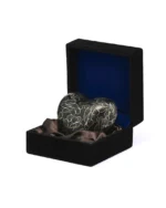 Royal Memorials Midnight Teal Floral Cloisonne heart keepsake urn for ashes presented in a luxury velvet gift box