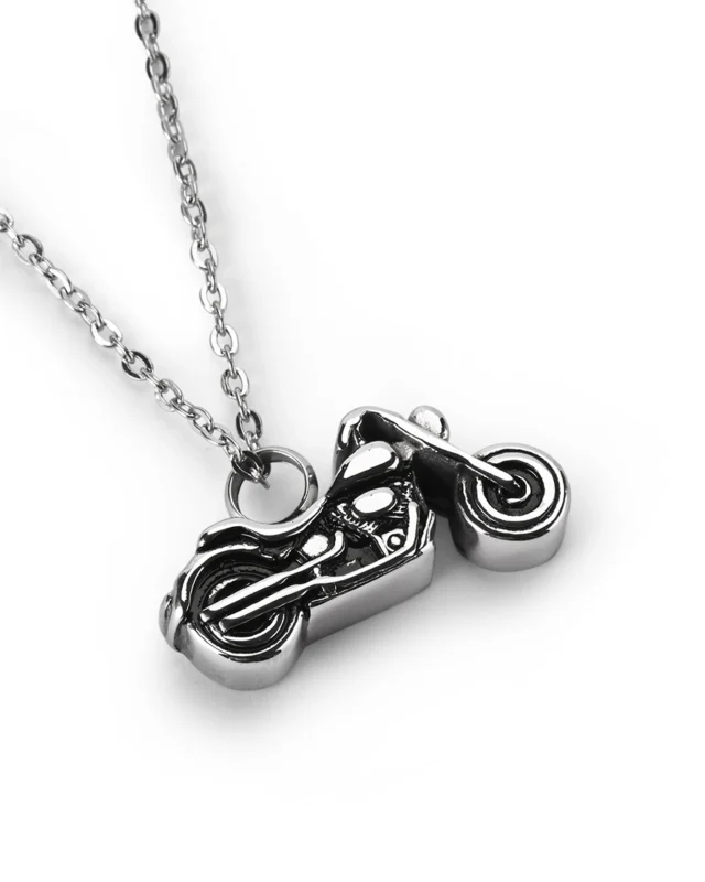Motorcycle cremation necklace for ashes with stainless steel cruiser bike pendant