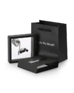 Royal Memorials luxury black presentation box and display frame for motorcycle cremation necklace