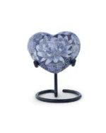 Royal Blue Floral Cloisonne Heart Keepsake Urn with display stand