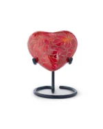 Autumn Maple Cloisonne Heart Keepsake Urn on display stand