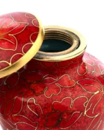 Close-up detail of cloisonne enamel and brass rim on Autumn Maple keepsake urn