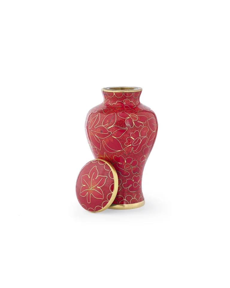 Autumn Maple Cloisonne Keepsake Urn with secure threaded lid removed