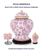 Royal Memorials Blush Pink & White Floral Cloisonne cremation urn set, hand-crafted adult urn and keepsake for ashes