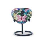 Butterfly Garden Cloisonne Heart Keepsake Urn with Stand
