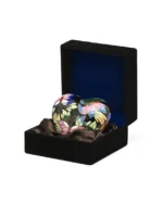 Royal Memorials Butterfly Garden cloisonne heart keepsake urn presented in a premium velvet-lined gift box
