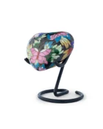 Close-up of cloisonne enamel detail on Butterfly Garden heart-shaped keepsake urn
