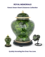 Royal Memorials Forest Green Floral Cloisonne cremation urn set, hand-crafted adult urn and keepsake for ashes
