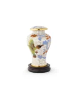 Royal Memorials Hummingbird Blossom Cloisonne Keepsake Urn featuring vibrant floral and bird enamel