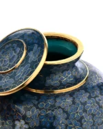 Detail of floral cloisonne enamel and brass rim on Royal Blue urn