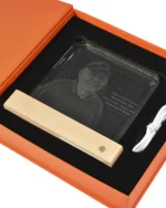 5.9-inch square memorial glass light securely placed in premium gift box