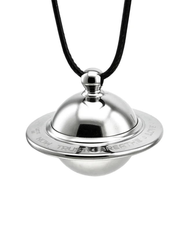 Polished titanium silver orbit spinner cremation necklace for ashes